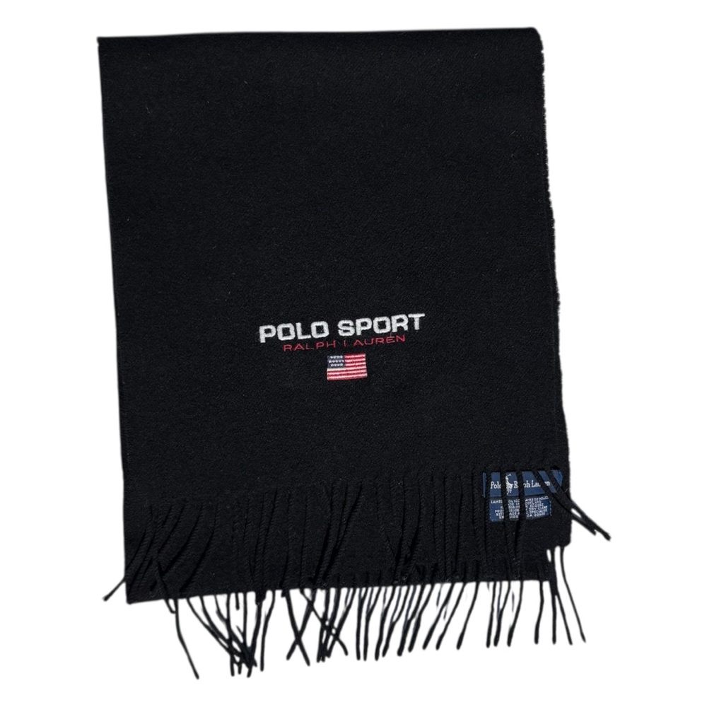 Polo Sport Ralph Lauren Unisex Lambswool Scarf Solid Black Logo EUC